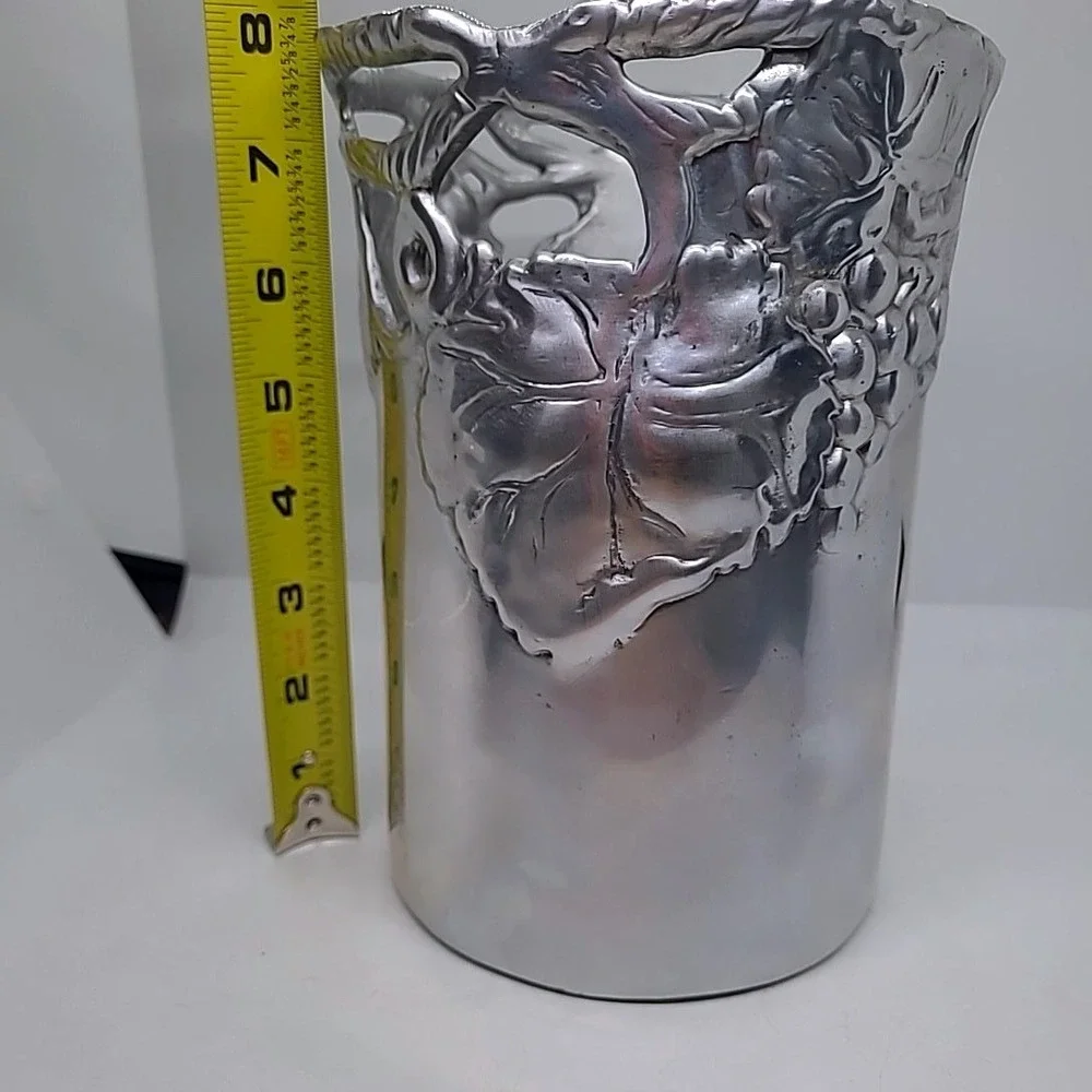 Vintage Arthur Court Grape Vine Wine Chiller Silver Aluminum Bottle Holder Vase